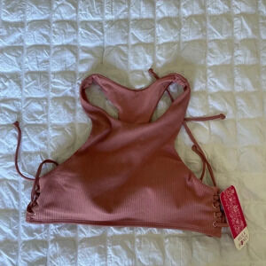 Hula Honey pink ribbed lace bikini top